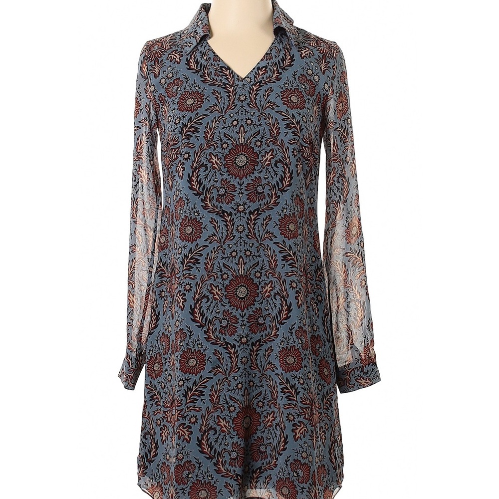 Cabi Provincial Shift Dress Size Medium Style 3295 Blue Brown Floral Collared